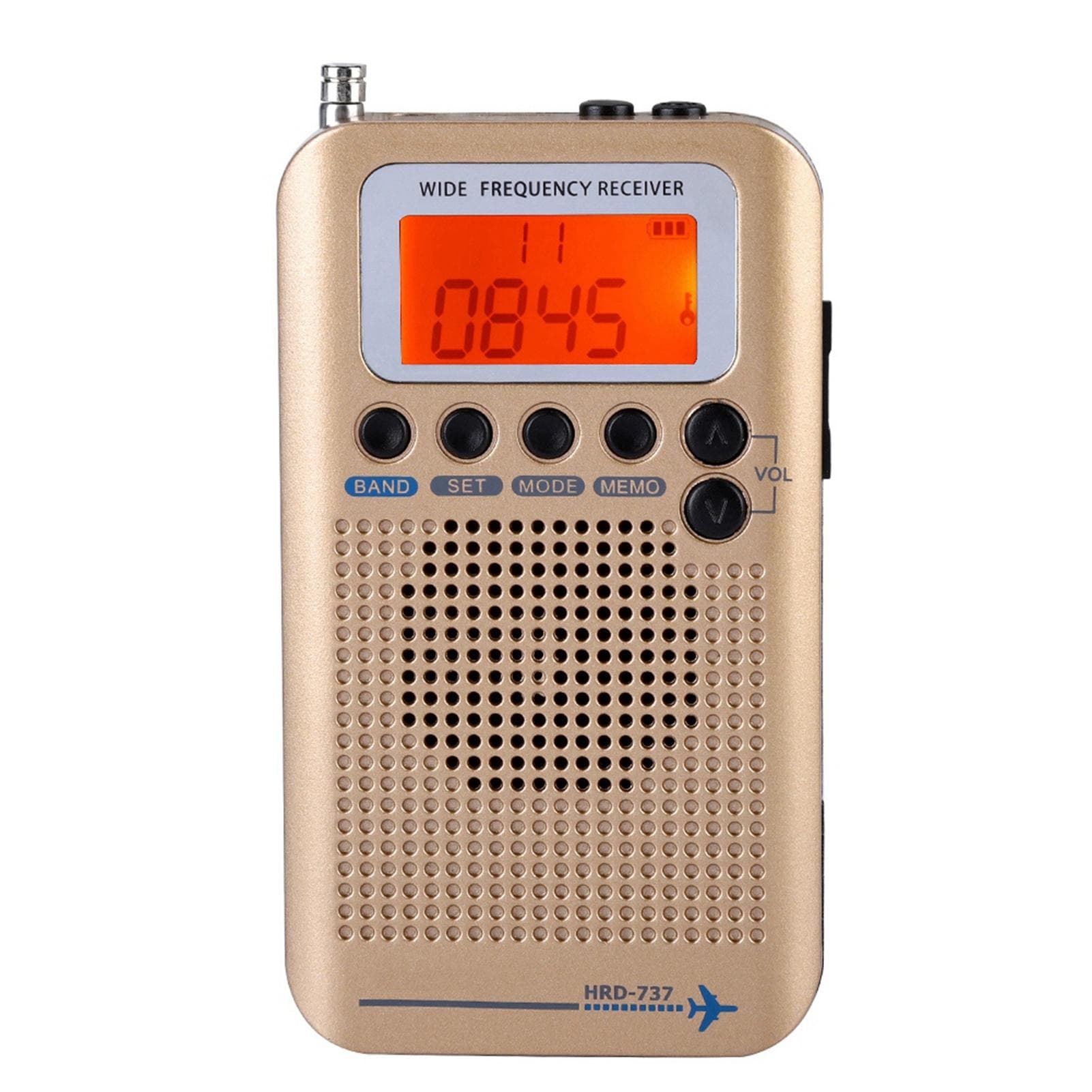 Aircraft Band Radio Receiver VHF Portable Full Band Radio Recorder (Gold)