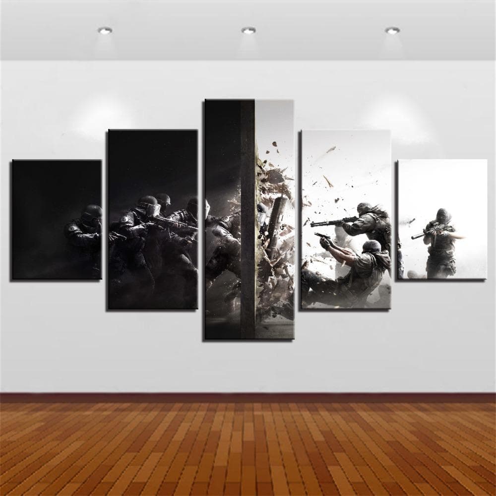 Wall Poster And Prints Pop Game Picture 5 Pieces Rainbow Six Siege Canvas Painting Frame Artwork HD Prints Home Decor Kids Room 20x35cm*2 20x45cm*2 20x55cm*1