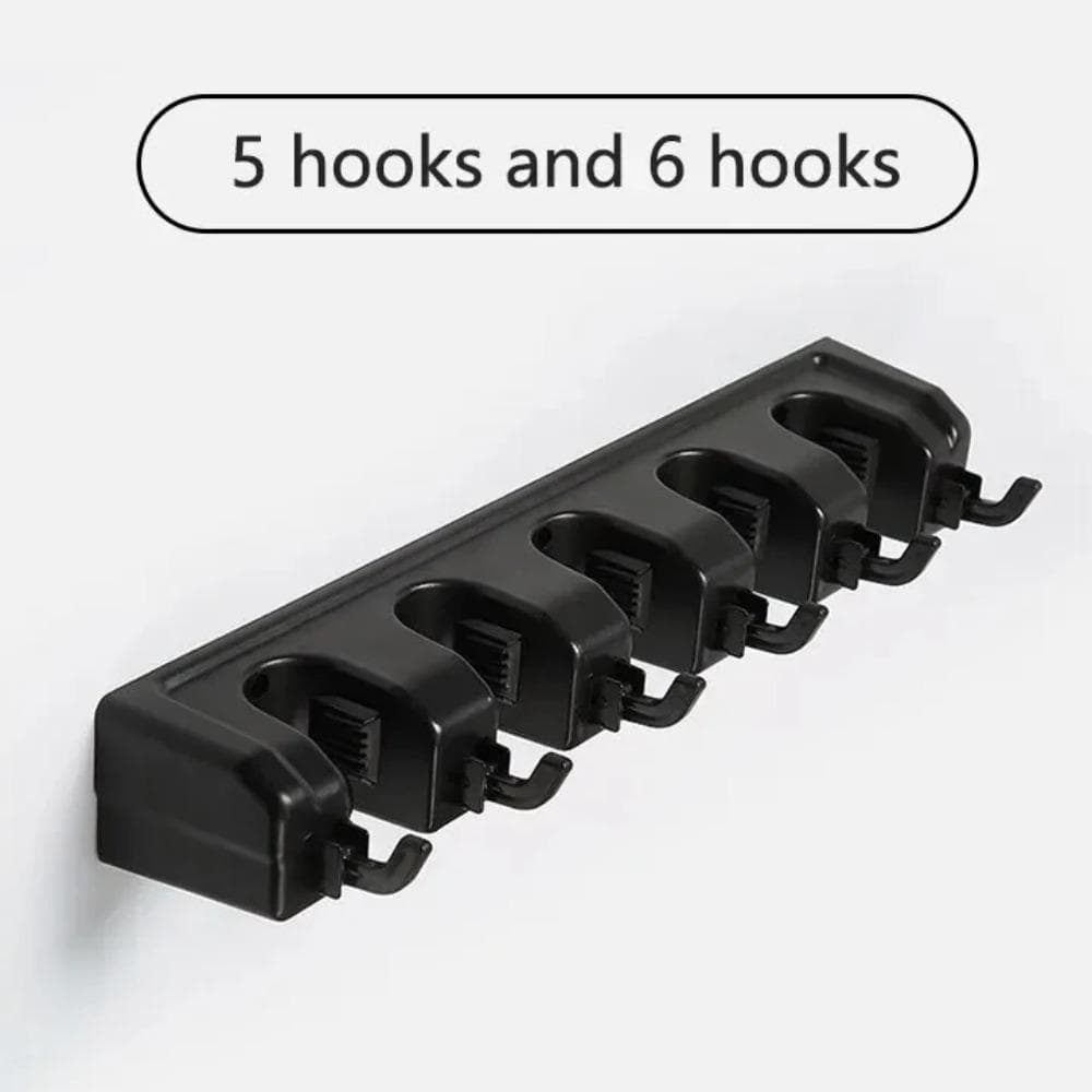 Wall Mounted Mop Holder Multi-Functional Broom Hanger Shelf Home Kitchen Storage Black Plastic Mop Holder black