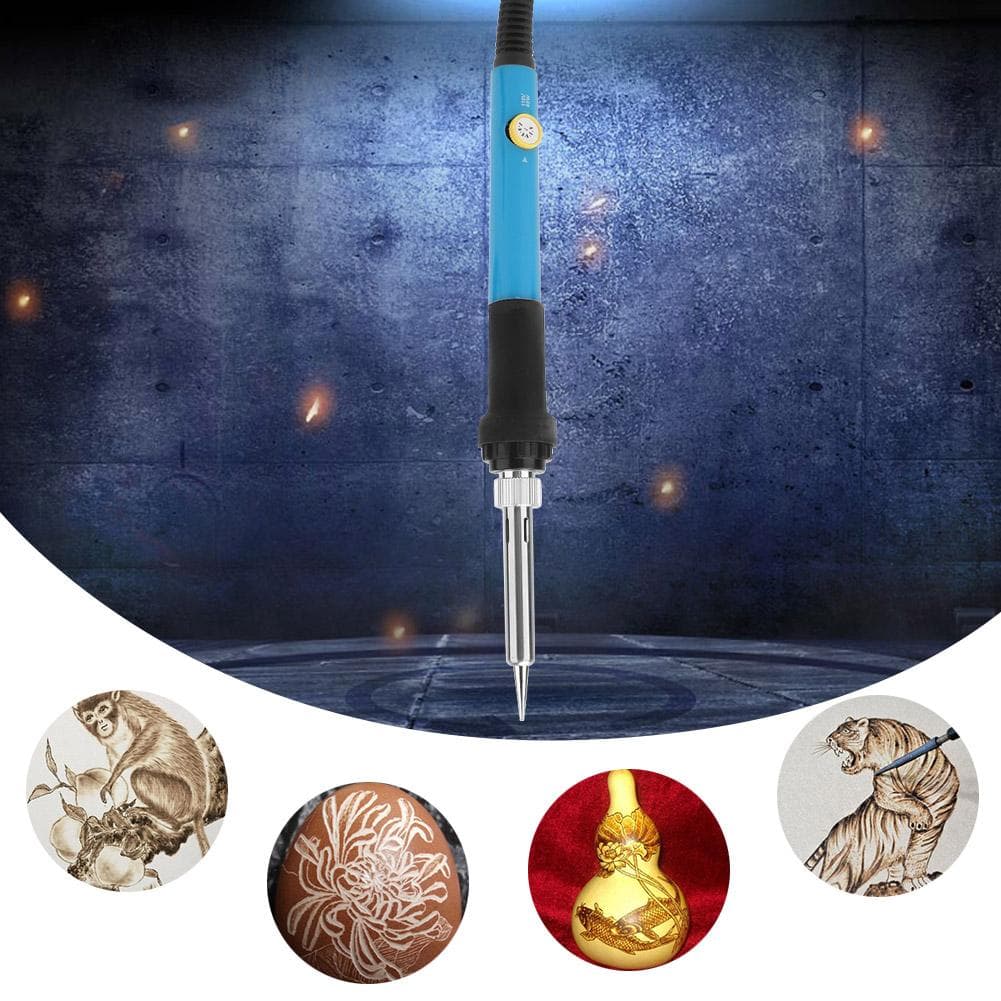 Adjustable Temperature Electric Iron Painting Tool Set with 27 Iron Tips Blue US Plug blue