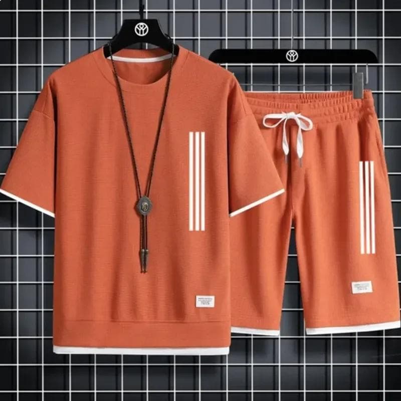 Adida New Man Tracksuits 2 Piece Short Sleeve Suits Printing T-shirt +sweatpants Sets Sutdent Casual Summer Sport Clothes S