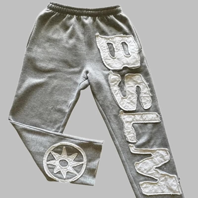 European and American autumn and winter personalized street hip-hop letter embroidery fashionable casual pants for men and women L grey