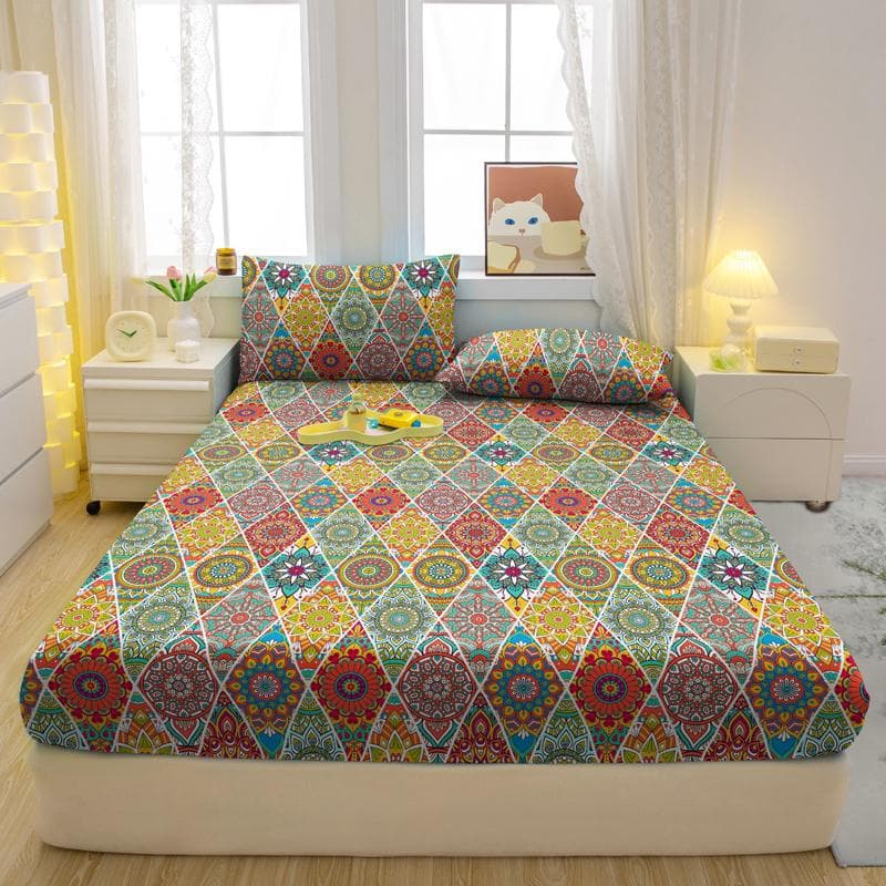 3-Piece Simple Modern Bohemia Pattern Matte Three Piece Fitted Sheet Set, Bedroom Printed Bed Cover Set, Bedding 90x200cm