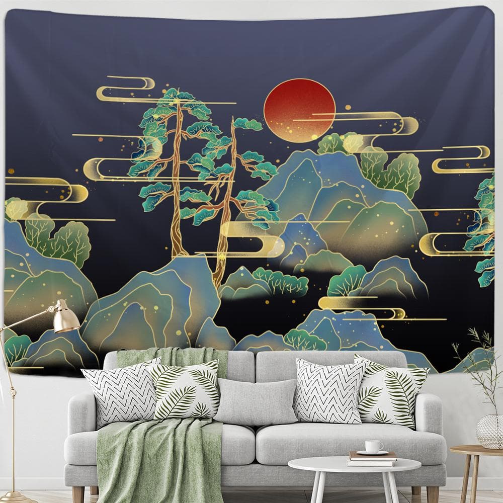 Chinese Lotus Tapestry Wall Hanging Psychedelic Hippie Boho Style Art Painting Bedroom Living Room Home Decor 95x70cm