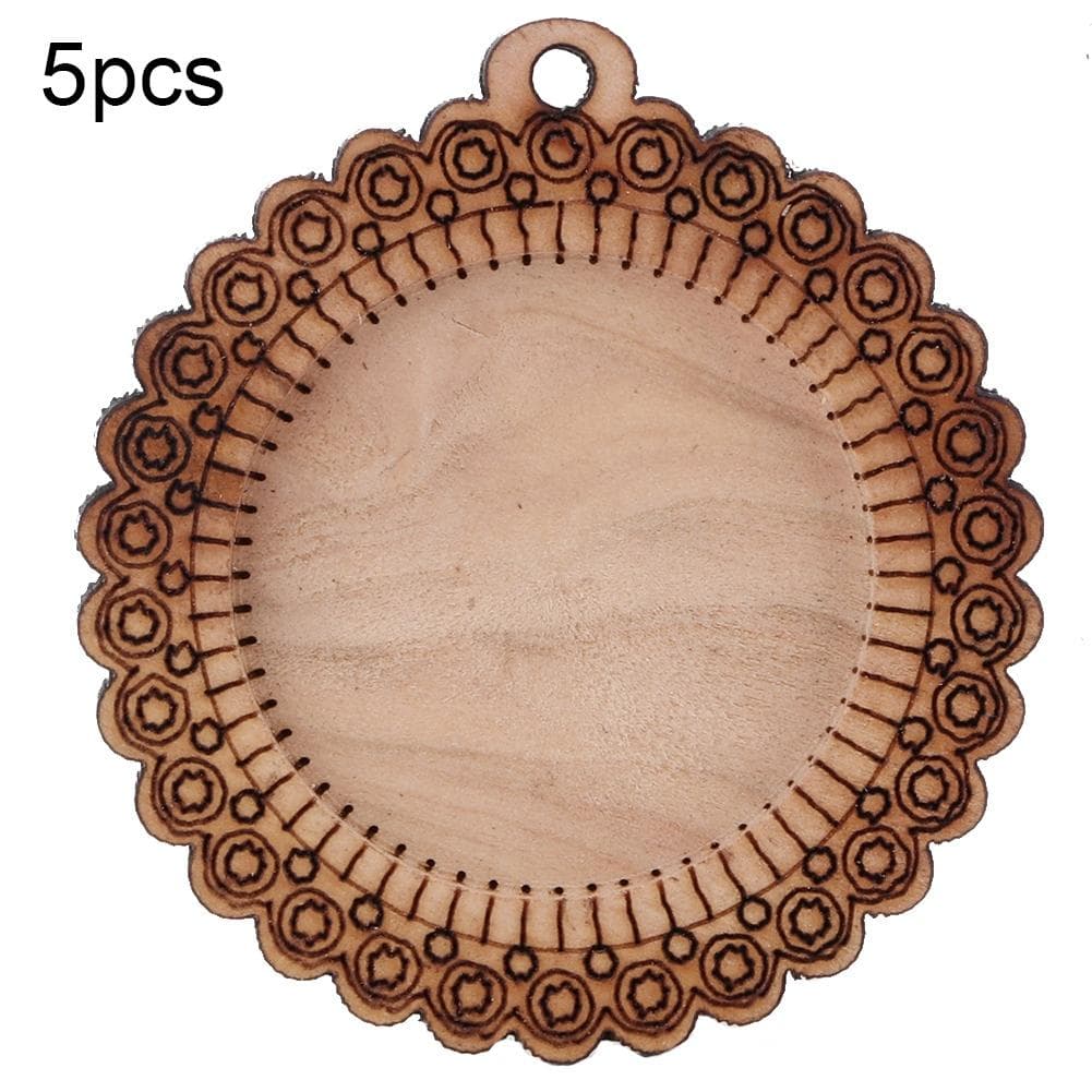 5PCS Cord Blank Wood Pendant Necklace Base Tray Key Chain Round Cabochon Setting
