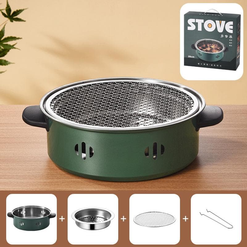 Barbecue Grill Home Portable Charcoal BBQ Grill with Grill Round Non-stick Barbecue Stove Multifunction for Outdoor Camping