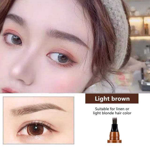 Waterproof 4 Point Liquid Eyebrow Pencil with 3D Long Lasting Eye Brow Brush - Natural Microblade Makeup Tools light brown