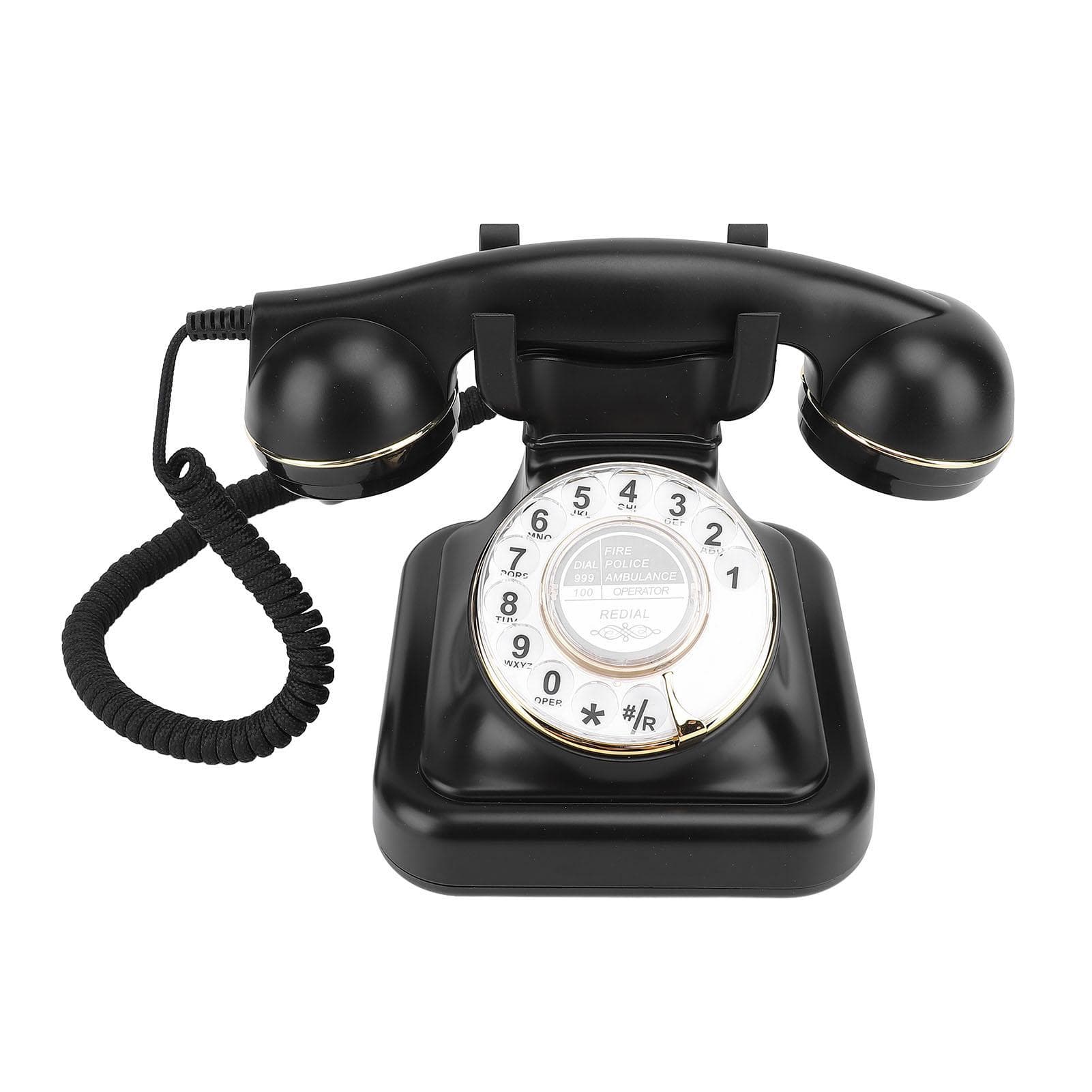 Rotary Retro Telephone Volume Adjustable Vintage Corded Phone Landline Telephone for Home House black