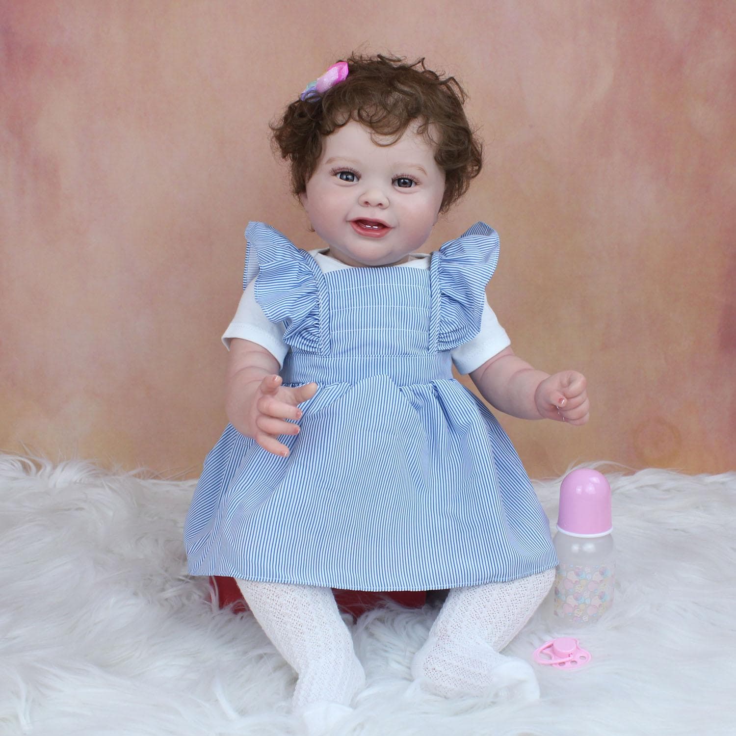 3D Skin Soft Silicone Reborn Baby For Girl Realistic 60 CM Smiling Princess Toddler Art Doll Toy With Vascular Vein Cute Bebe 60cm 3D-paint Skin Doll blue