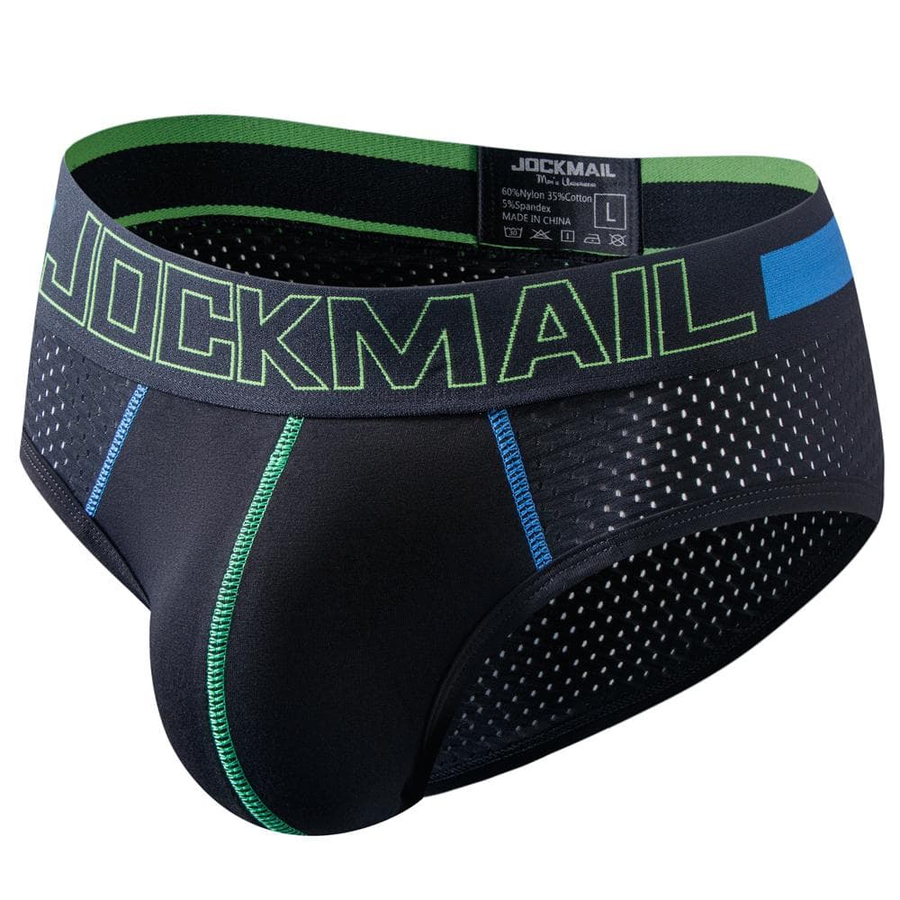 Men's Briefs JOCKMAIL Brand Sexy Low Waist Colour Blocking Design Sports Breathable Underpants Mesh Material Men's Underwear XL black
