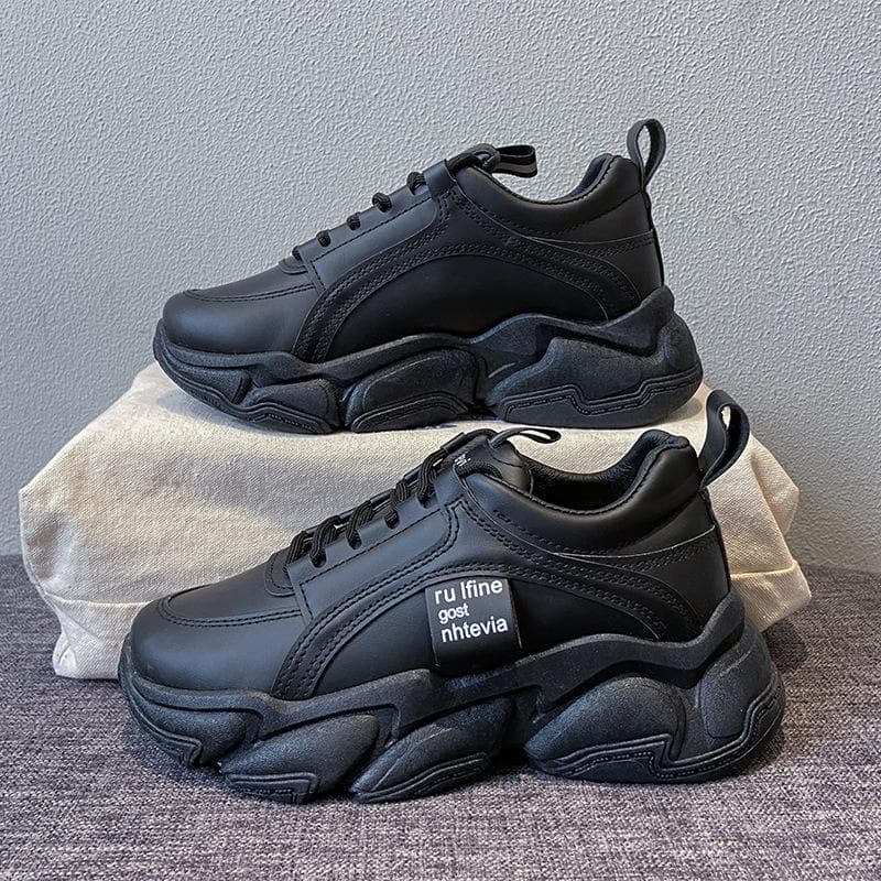 Korean Version of Student Daddy Women's Shoes Spring New Breathable Running Sneakers Increase Tide Casual Shoes 40 black