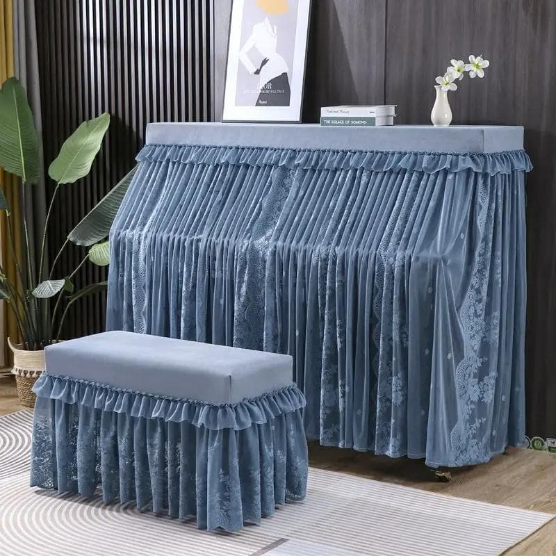 Velvet Lace Shawl Piano Dust Cover French Embroidered Chiffon Piano Protective Beautiful Household Bench Dustproof Cloth bench cover58x38cm