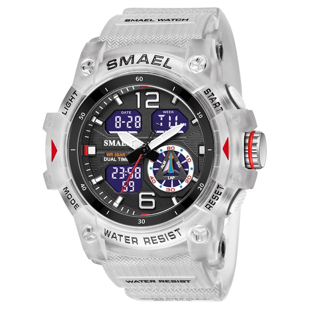 SMAEL Military Watch Quartz Wristwatches Sport 50M Waterproof Alarm Clock Light Analog Digital Male Clocks 8007 Mens Watches Digital white