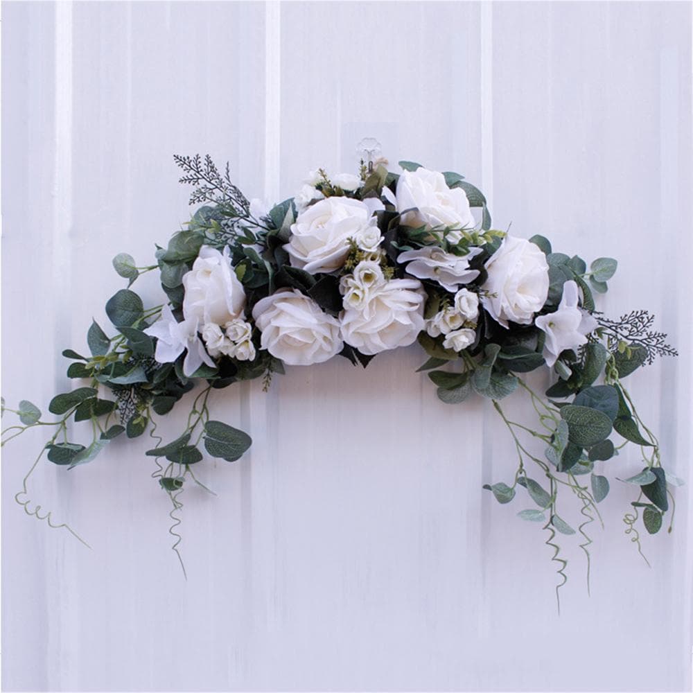 Artificial Flowers Swag Bendable Lifelike Decorative Floral Swag for Front Door Chair Table White