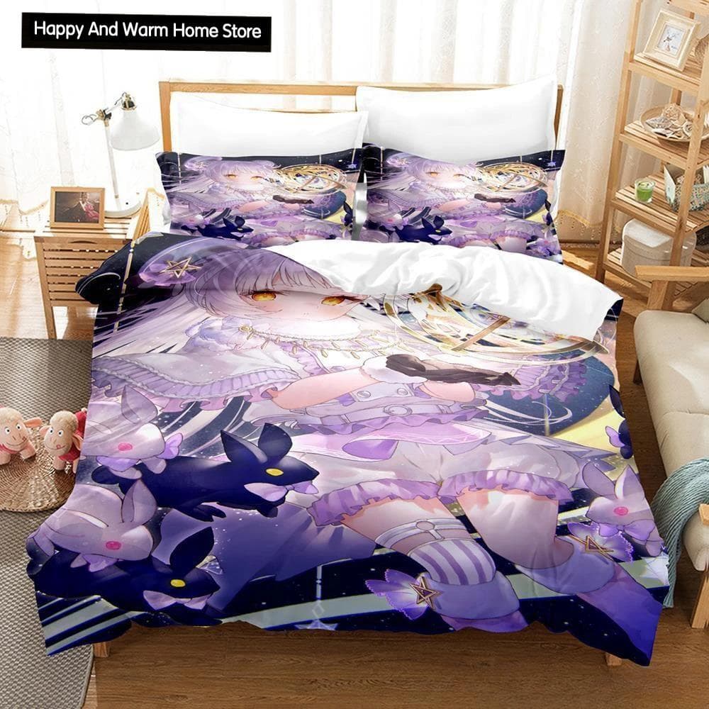 New Murasaki Shion Bedding Set Single Twin Full Queen King Size Bed Set Adult Boy Bedroom Duvet cover Sets Anime Kawaii Girl Bed EU single(135x200cm)