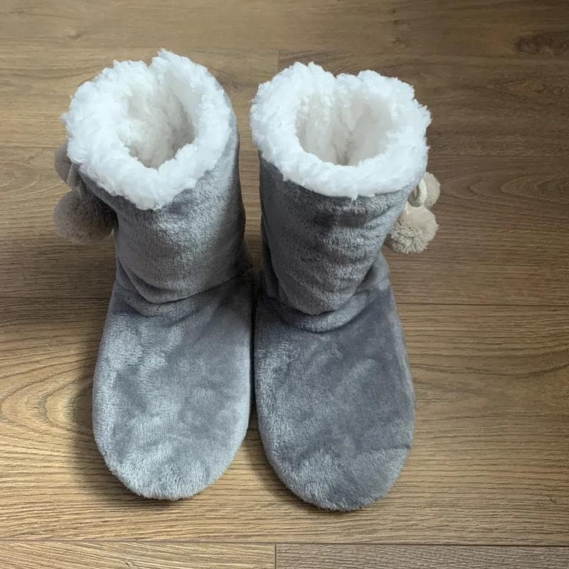 Womens Fluffy Slippers Christmas Winter Floor Shoes Indoor Home Fur Plush Anti Skid Non Slip Soft Warm Female Boots 2024 New 41-42 grey