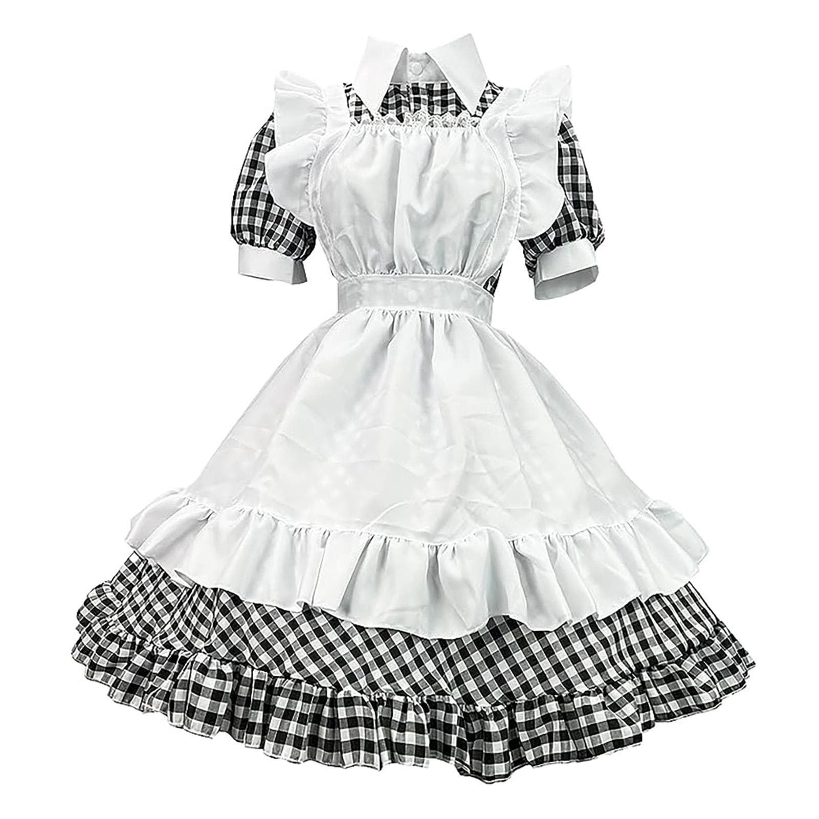 Maid Outfit Short Sleeve Anime Maid Apron Fancy Dress Cosplay Costume with Headdress for Party M