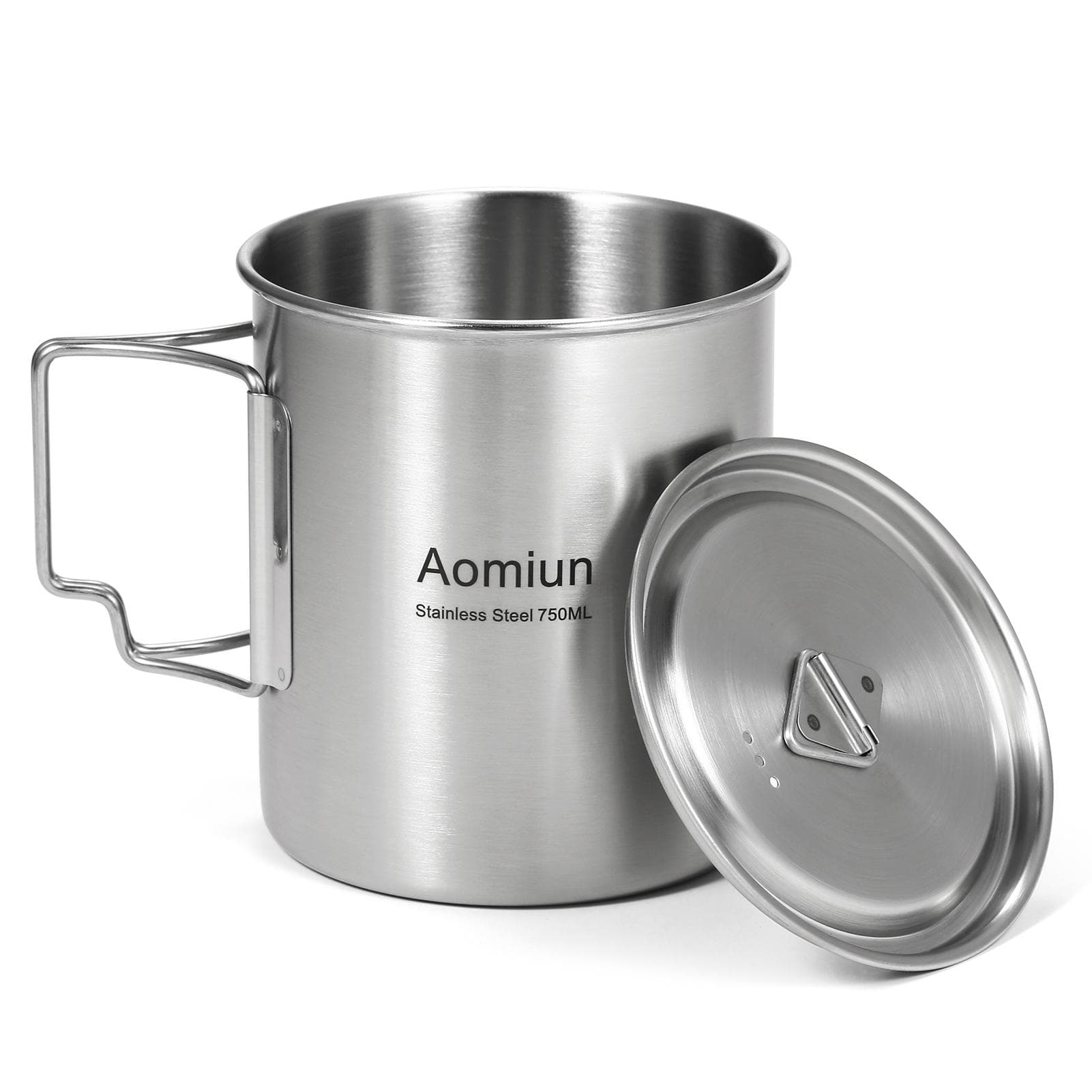 Aomiun 750ml Stainless Steel Pot Portable Water Mug Cup with Lid and Foldable Handle Outdoor Cup