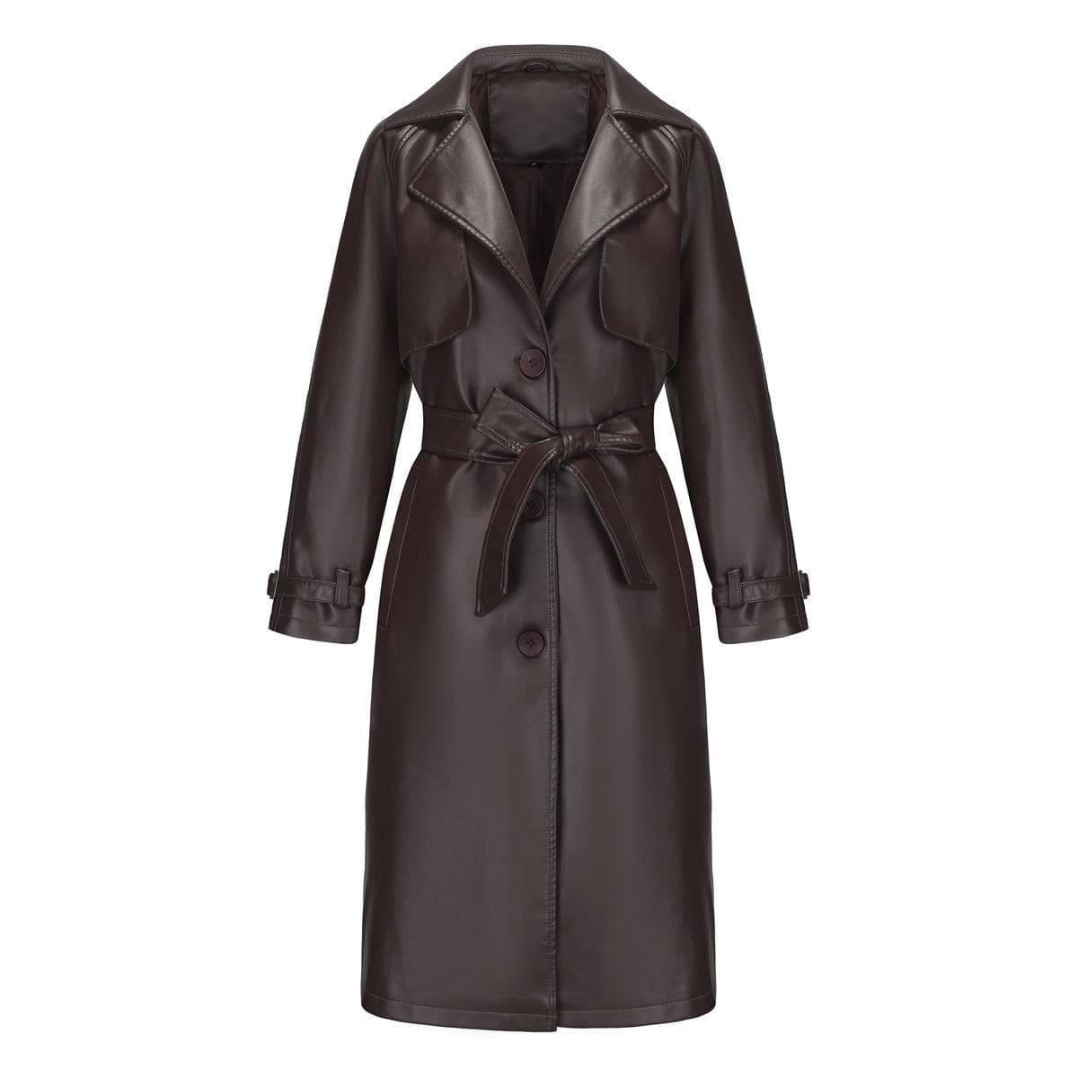 Spring and Autumn Women's Windbreaker Long Loose Jacket PU Leather Jacket Women's Classic Lapel Jacket with Belt 2XL