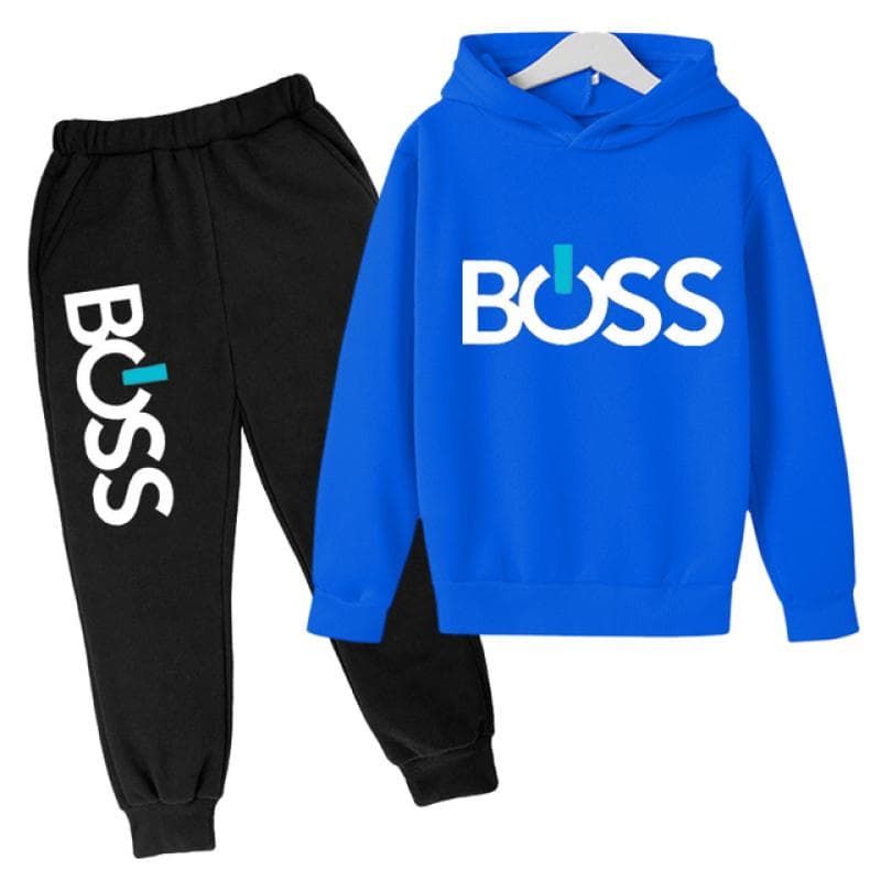Autumn and winter children's pullover with plush hooded letters printed casual children's hoodie set 150