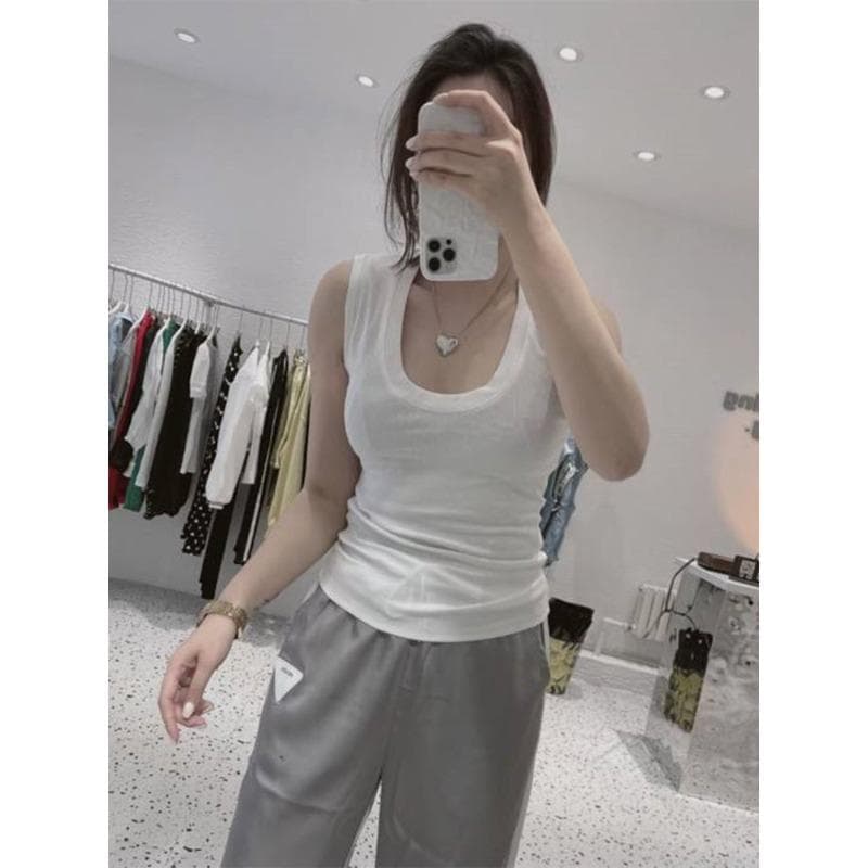 Solid Color Clean Version U-neck Suspender Vest for Women In Summer New Threaded Cotton Inner Bottom Sleeveless Top 2XL