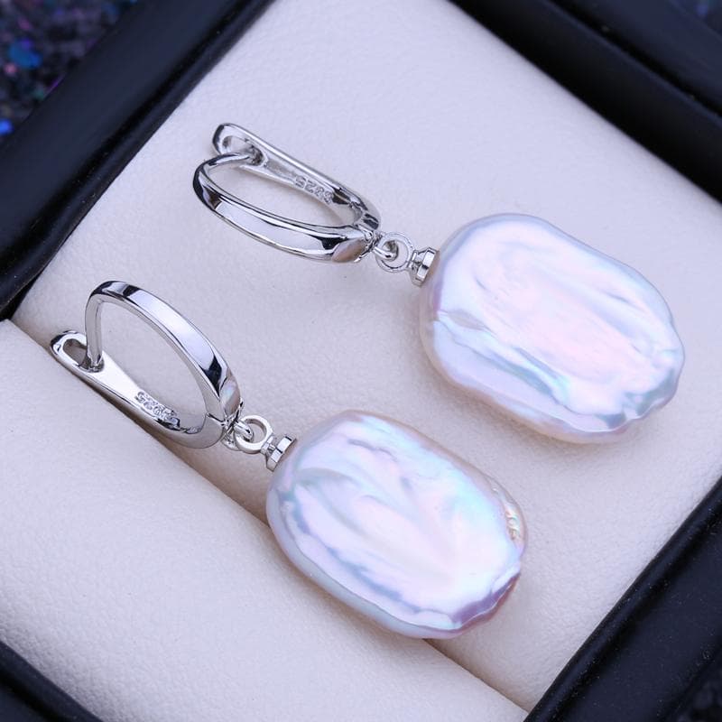 LSOOYH Natural Freshwater White Big Baroque Pearl Earrings For Women Fashion Cultured Pearls Long Earrings white