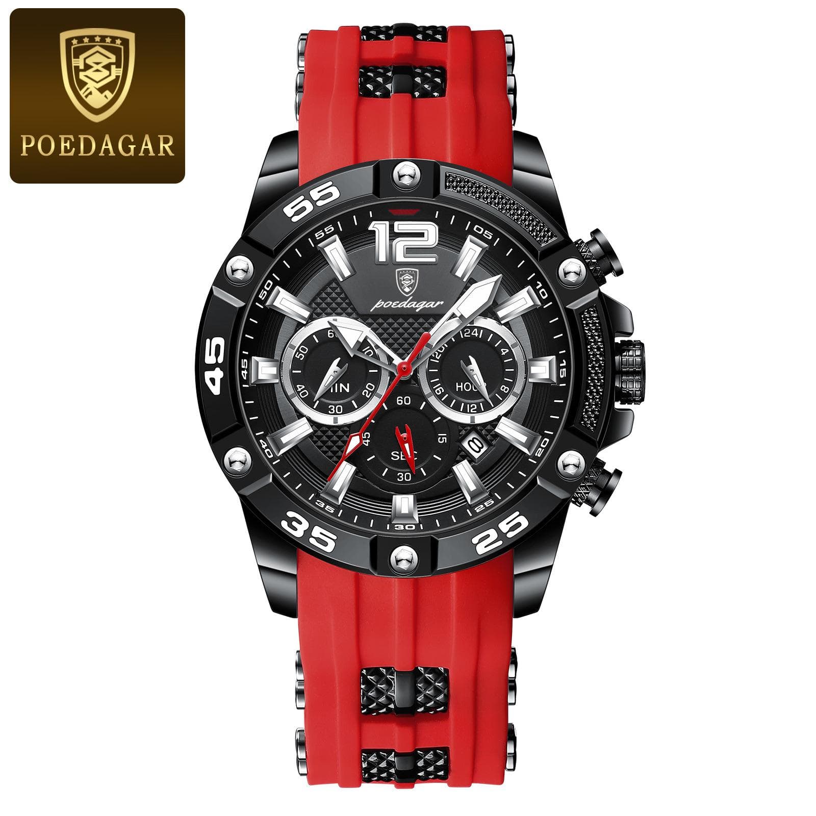 Silicone Casual Men Watch Luxury Waterproof Luminous Chronograph Date Man Wristwatch Military Quartz Men's Watches High Quality red