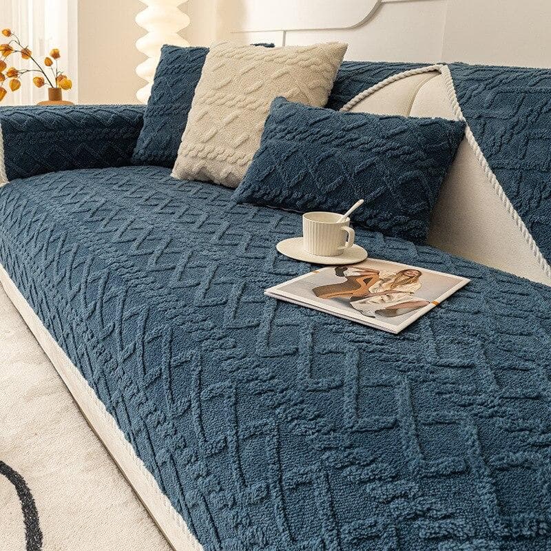 Soft Winter Warm Plush Sofa Covers Slipcovers Sofa Towel Non-slip Couch Cover for Living Room 1 2 3 4 Seater W110 x L160cm 1pc blue