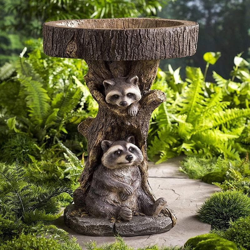 Resin Raccoon Birdbath Polyresin Antique Garden Bird Bath For Home Garden Yard Garden Decoration Outdoor Gardening Yard Decor