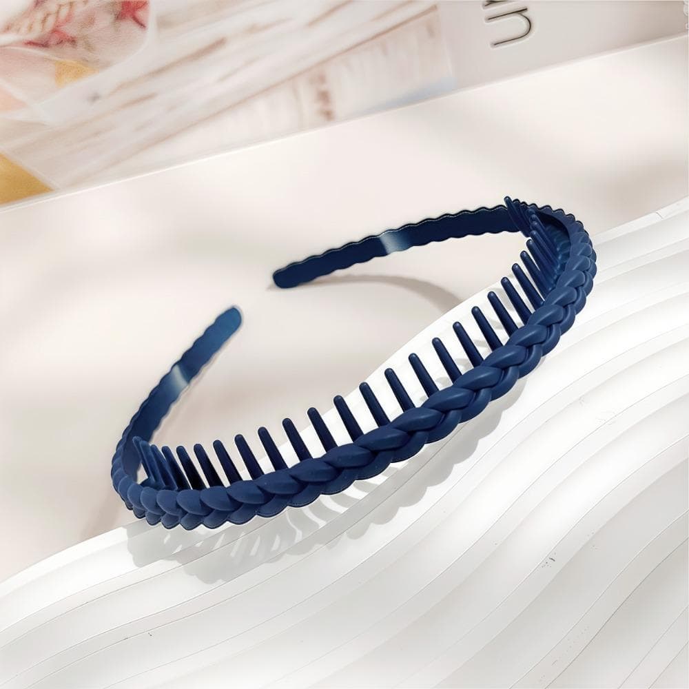 Fashion Plastic Twist Cross Headband for Women Girls with Teeth Non-slip Flexible Hoop Wash Face Hair Styling Accessories New navy blue