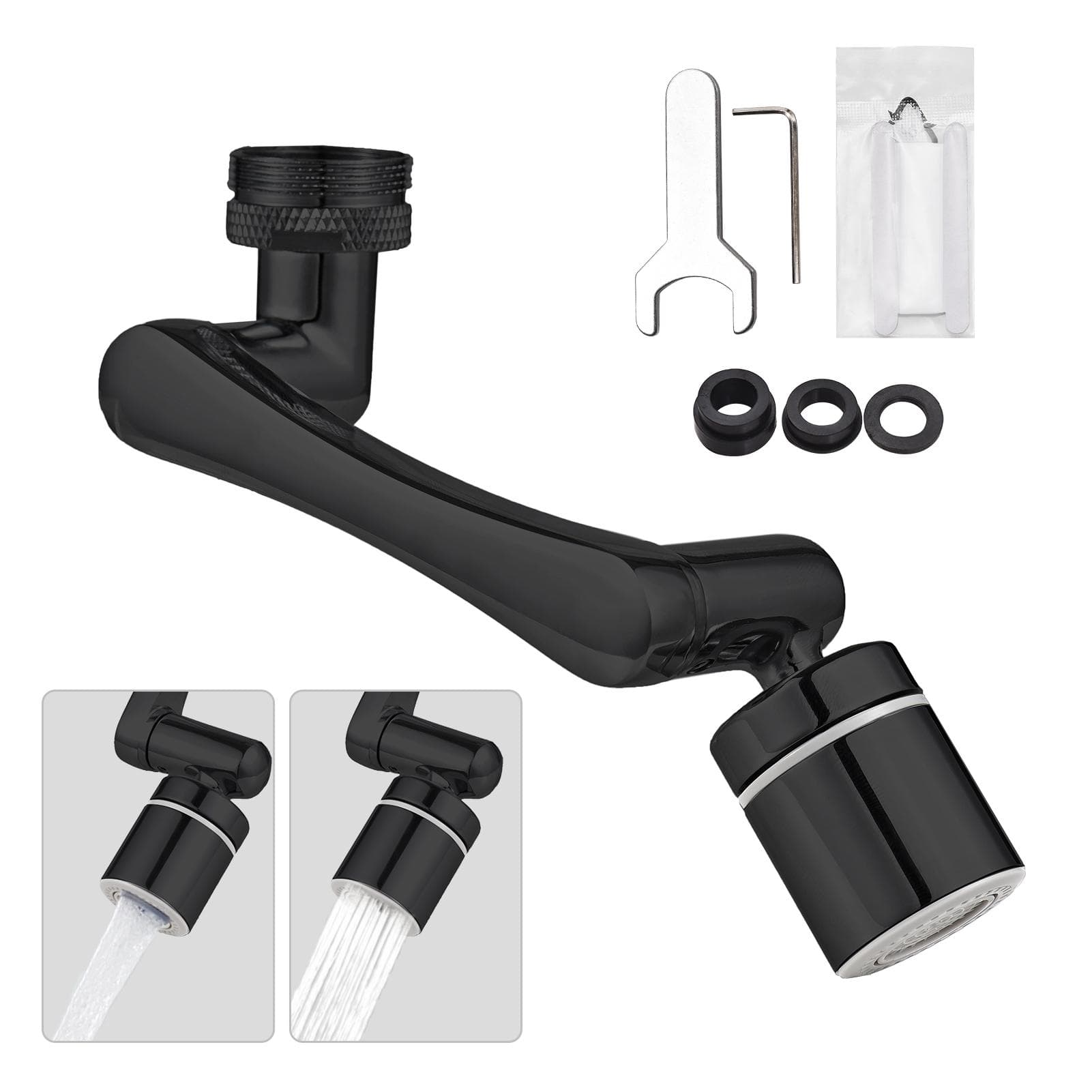 Aoresac Universal Swivel Faucet Extender 1440 degrees Rotating Faucet Aerator with 2 Water Outlet Modes black
