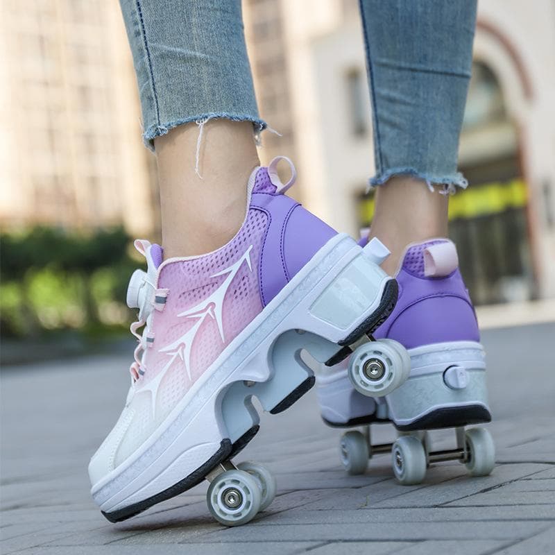 Children Teenagers Boys and Girls Shapeshifting Shoes Four Wheels Dual-purpose Roller Skates Double Row Runaway Shoes Roller Skates 36
