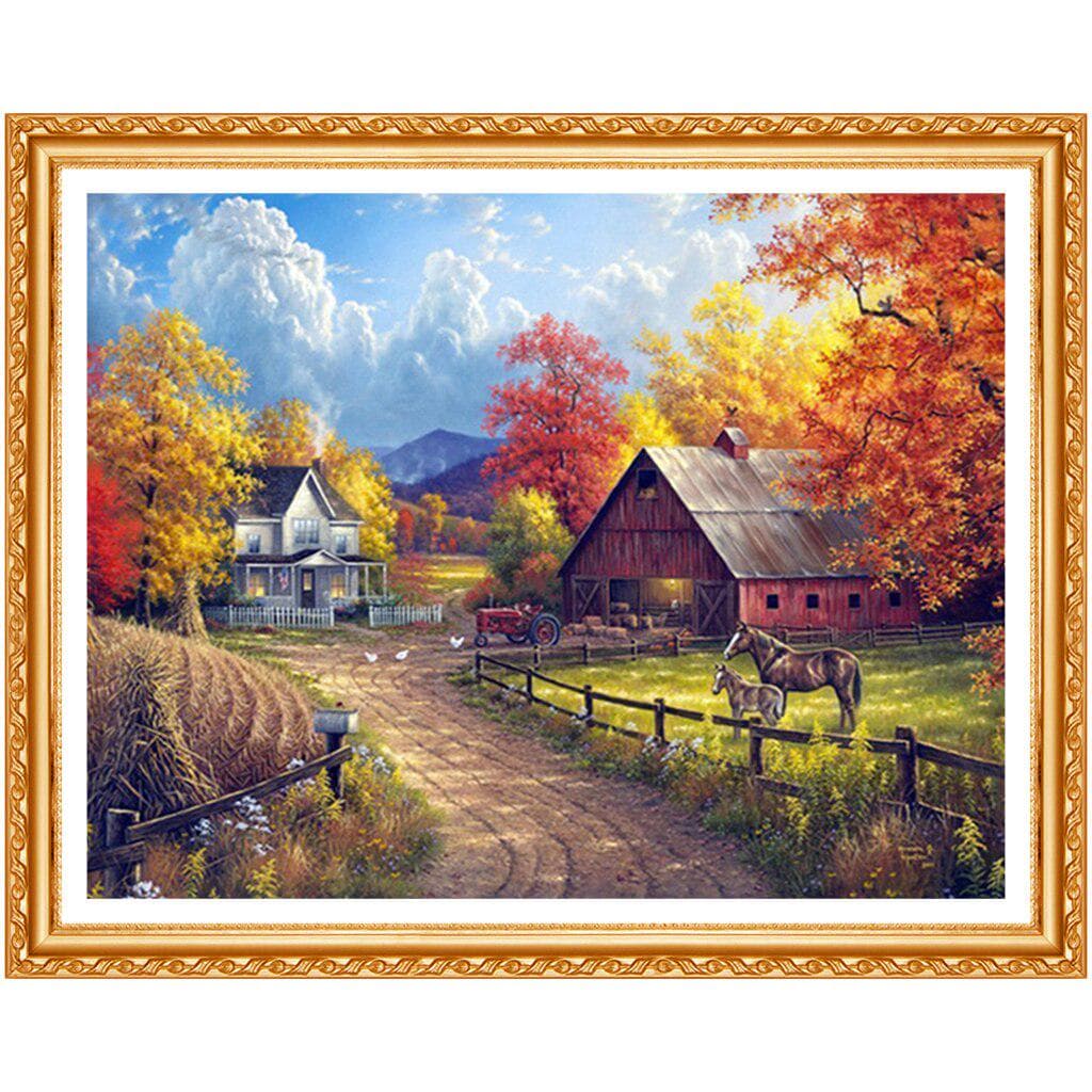 Diamond Stitch Painting Farm Autumn Landscape Embroidery Natural Scenery European Home Decor 20X30CM