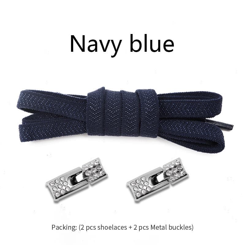 NO.8 No Tie Shoelace Elastic Laces Sneakers Shoelaces Without Ties 8MM Width Kids Adult 4Pcs Diamonds Cross Lock Shoes Accessories Navy blue