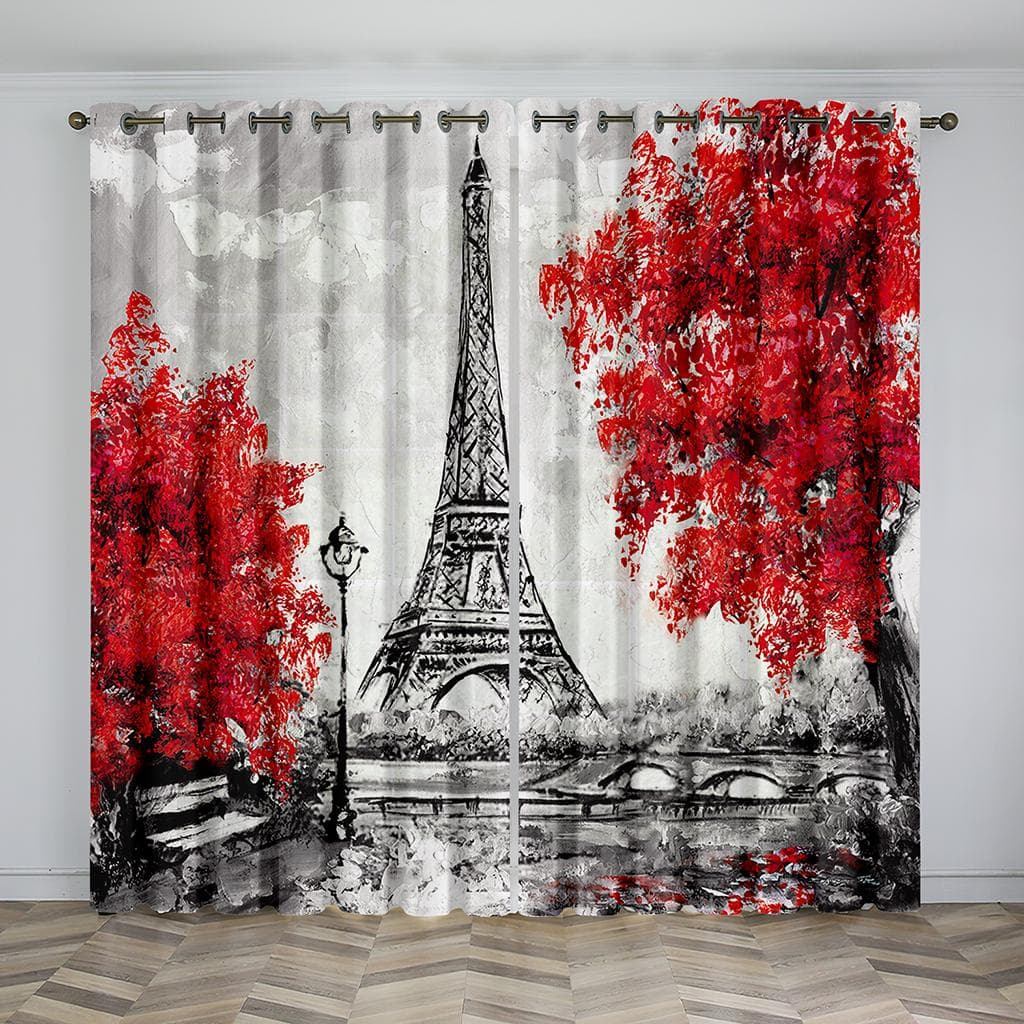 Pariss Landmarks Eiffel Tower Couple Curtains For Living Room Bedroom Kitchen Curtains Window Treatments 150W166H(CM)59x65in&Hook