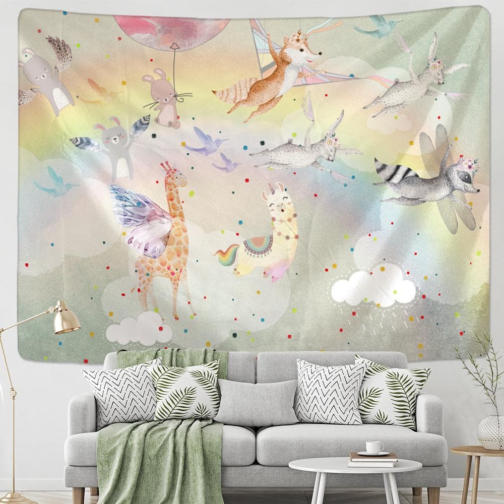 Cartoon Illustration Tapestry Wall Hanging Hippie Tapiz Psychedelic Witchcraft Art Tarot Card Kawaii Room Home Decor 95x70cm