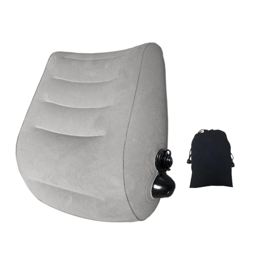 Inflatable Travel Pillow Portable PVC Flocking Head Neck Lumbar Support for Camping Home Office grey