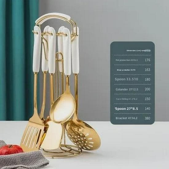 Nordic Stainless Steel Kitchen Utensil Set with Ceramic Handles - 7 Piece Spatula and Spoon Set