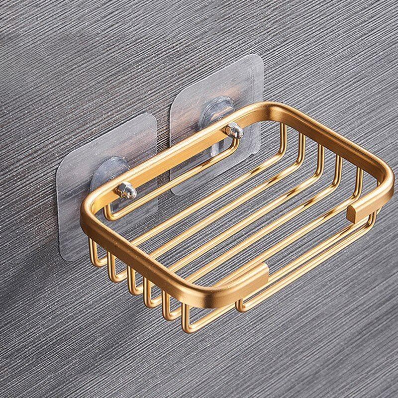 Drill Free Soap Dish Holder Wall Mounted Storage Rack Holder Hollow Type Soap Sponge Dish Bathroom Accessories gold