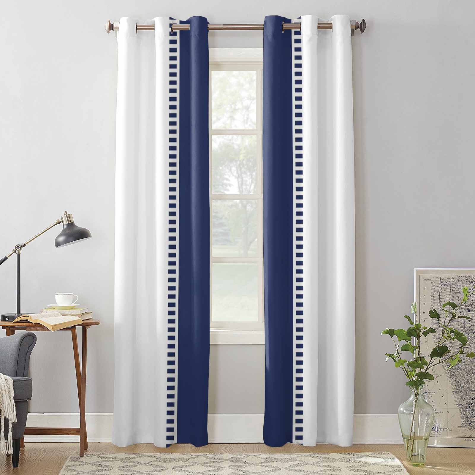 Blue Stripes Texture New Window Curtains for Living Room Kitchen Indoor Decor Window Treatment Valances Curtain 135W x 60H(cm) x1