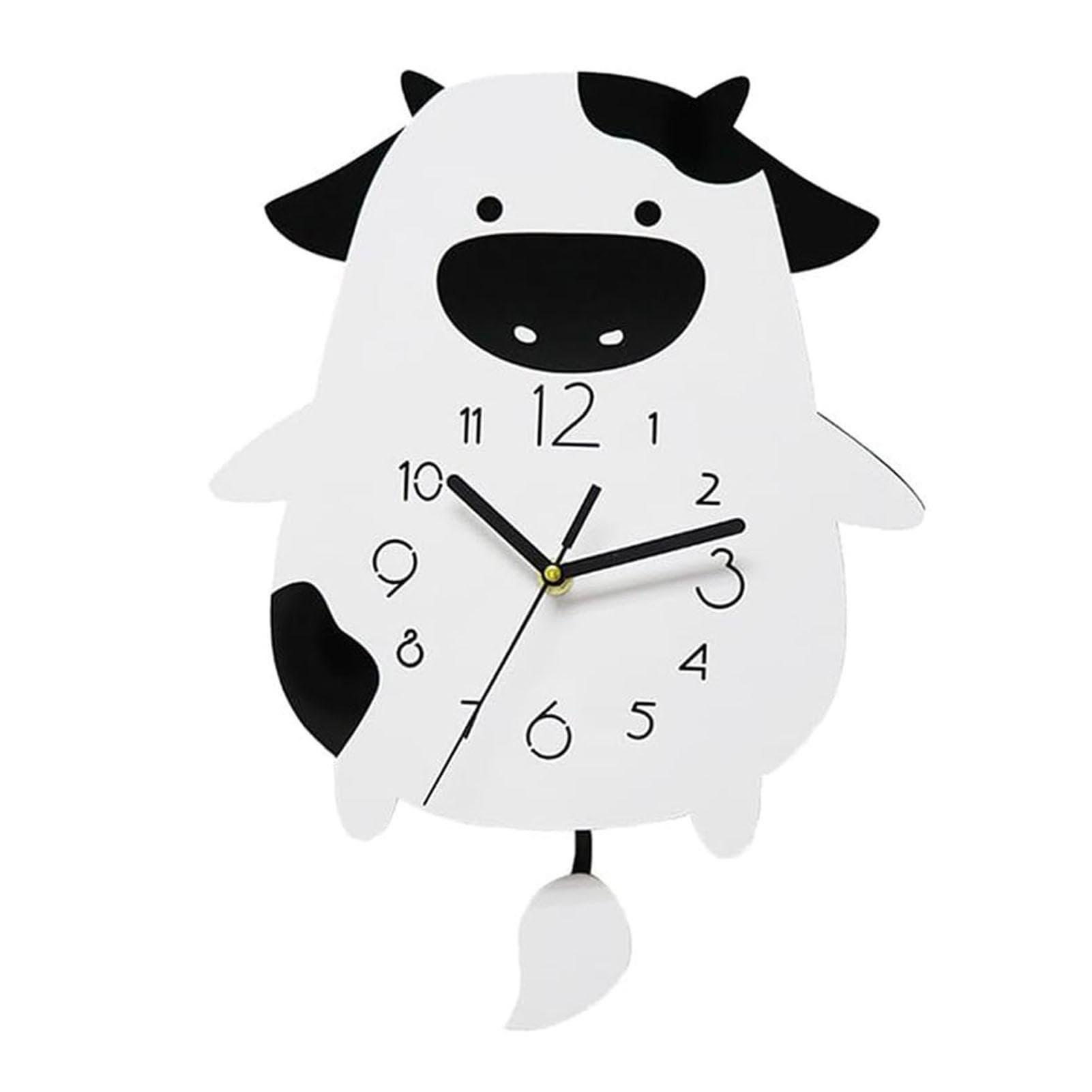 Acrylic Wall Clock Cartoon Cow Shape Silent Movement Decorative Swinging Clock for Kitchen Living