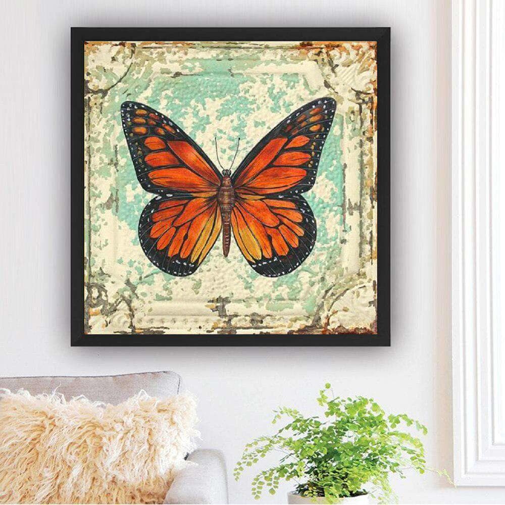 5D DIY Diamond Orange Butterfly Cross Stitch Diamond Embroidery Mosaic Diamond Home Decor 30x30CM