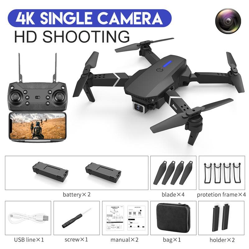 2024 New RC Drone Wifi 4K High List/Dual Camera Smart FPV Helicopter Long Endurance Quadcopter Wide Angle Selfie Camera Foldable Gift Toy single camera 2 battery black
