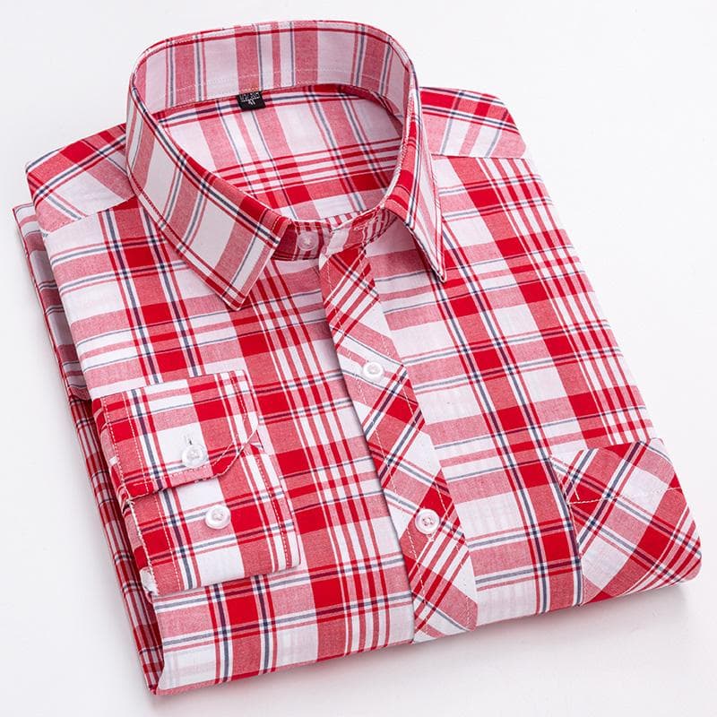 Pure 100% Cotton Plaid Shirts for Men High Grade Business Long Sleeve Casual Checked Shirt Mens Comfortable Office Formal Work 40