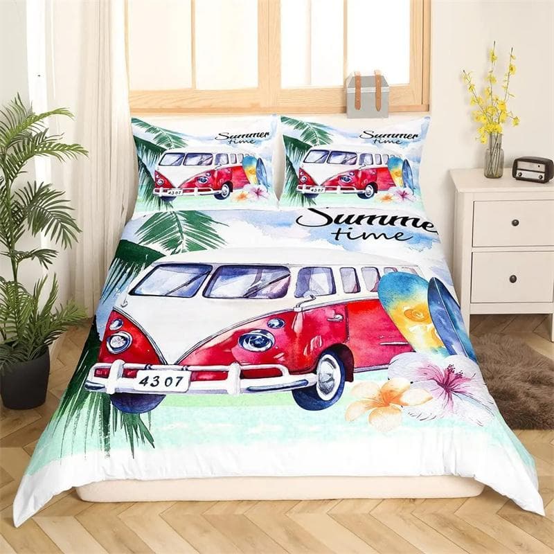 Happy Camping Comforter Cover King, Summer Camping Decoration Bedding For Boy Teens Family, Beach Vacation Style Duvet Cover Set 135x200cm 2pcs