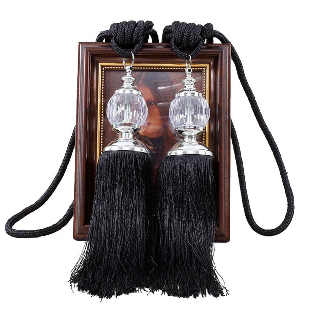 Euro Faux Crystal 1Pair Tassels Tieback Rope Fringe Curtain Window Decor Drapes black