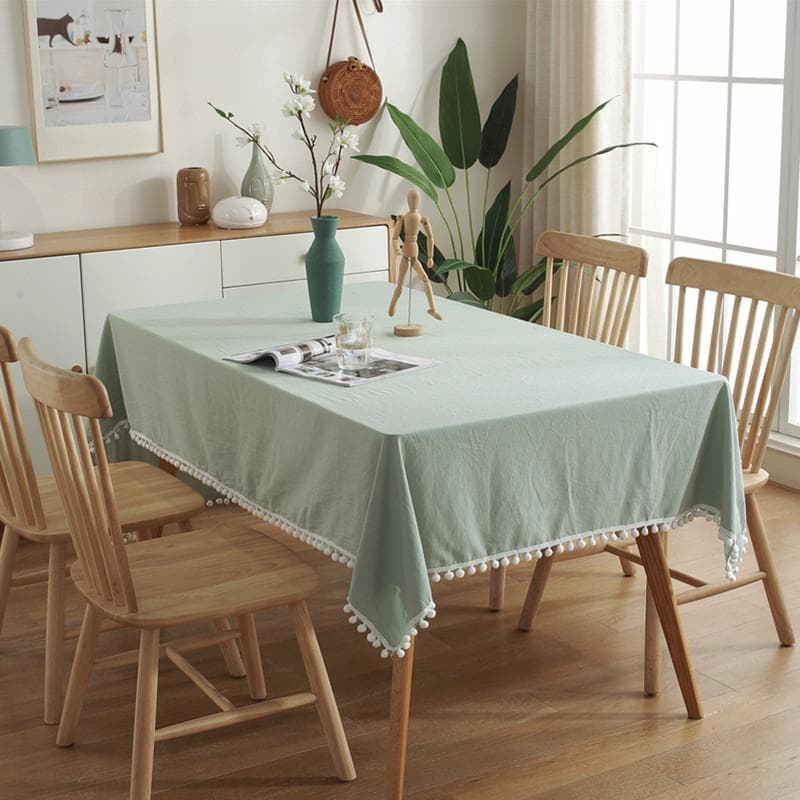 Solid Color Washed Cotton Wool Ball Edge Tablecover Minimalist Dining Table TV Cabinet Tablecloth Dust Proof Non Slip Desk Cloth 90x90cm