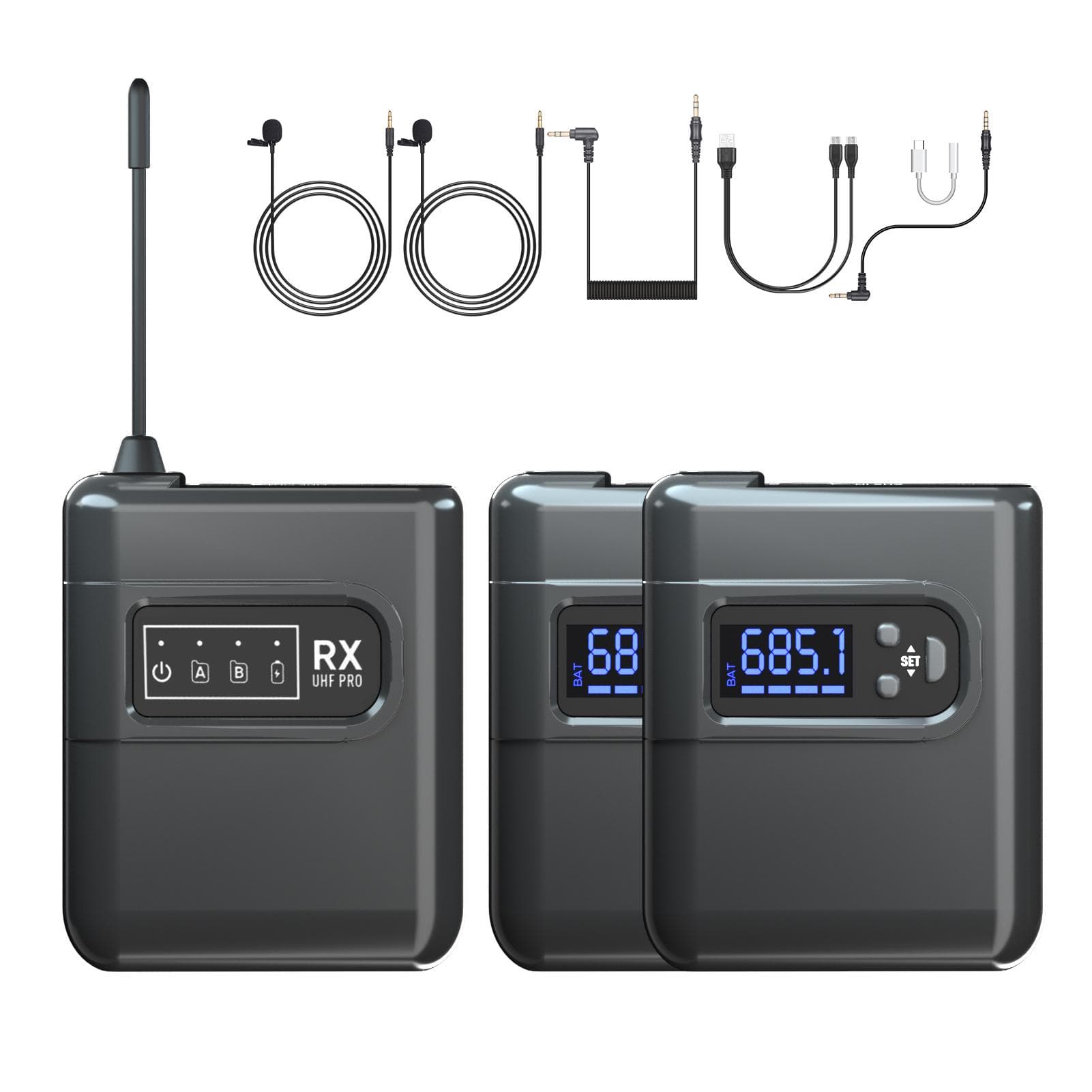 Wireless Lavalier Microphone System with 2 Transmitters and 1 Receiver Omnidirectional Lapel Mic 2 Transmitters & 1 Receiver