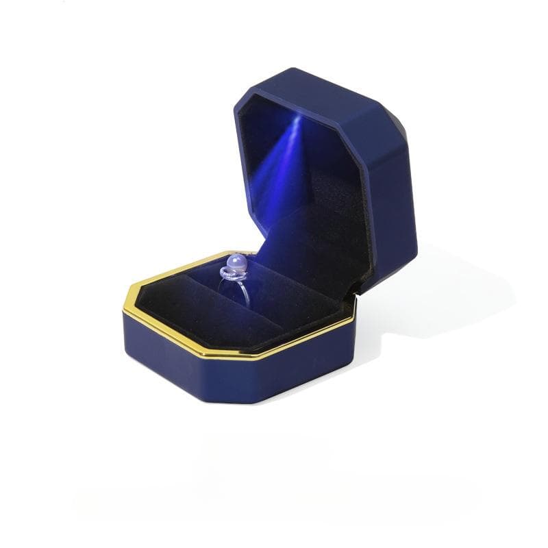 1 Pcs LED Jewelry Ring Box Luxury Necklace Pendant Gifts Display With Light For Proposal Engagement Wedding Case blue