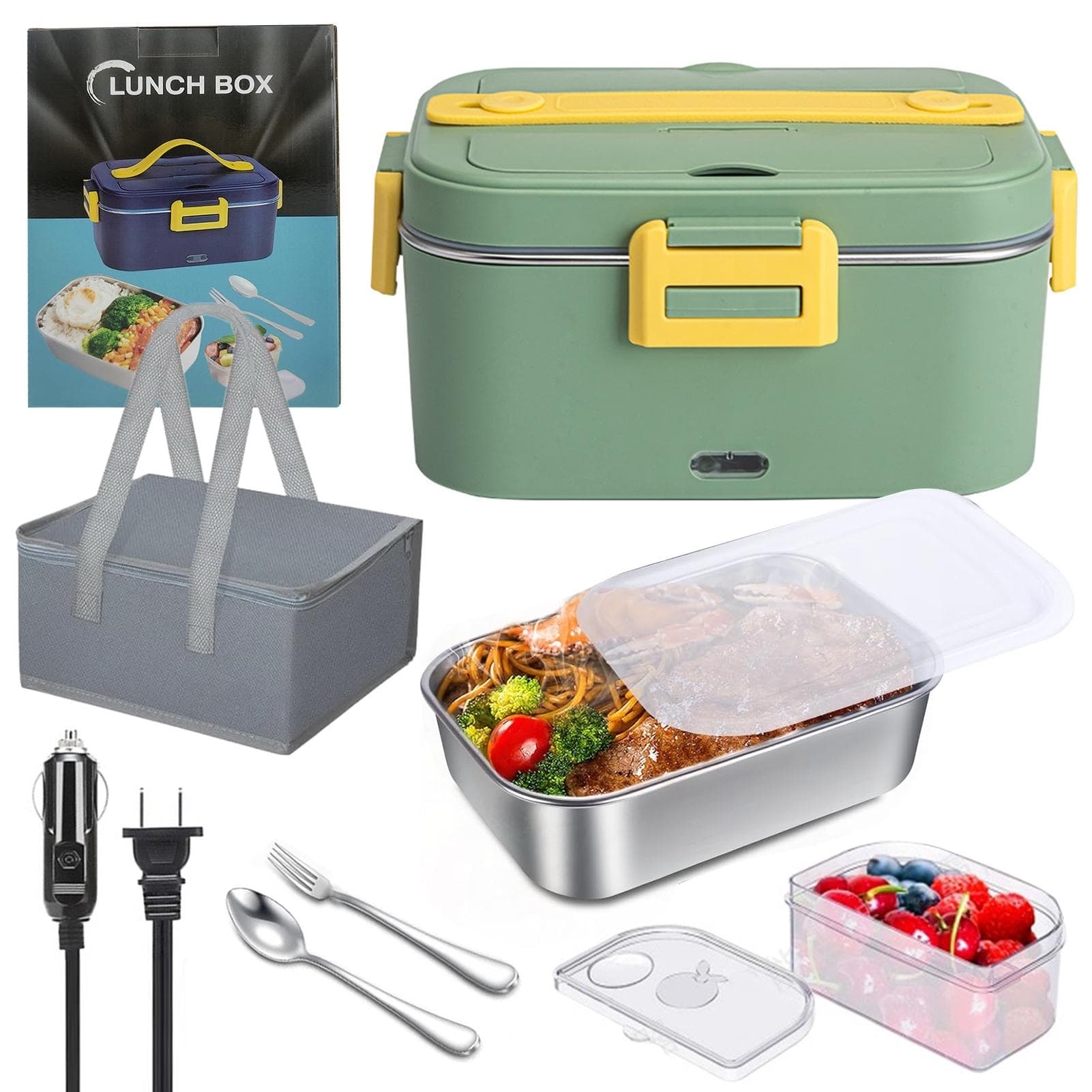1.8L Electric Lunch Box Heated Lunch Box 75W Car Home Dual Use with Removable Stainless Steel US PLUG
